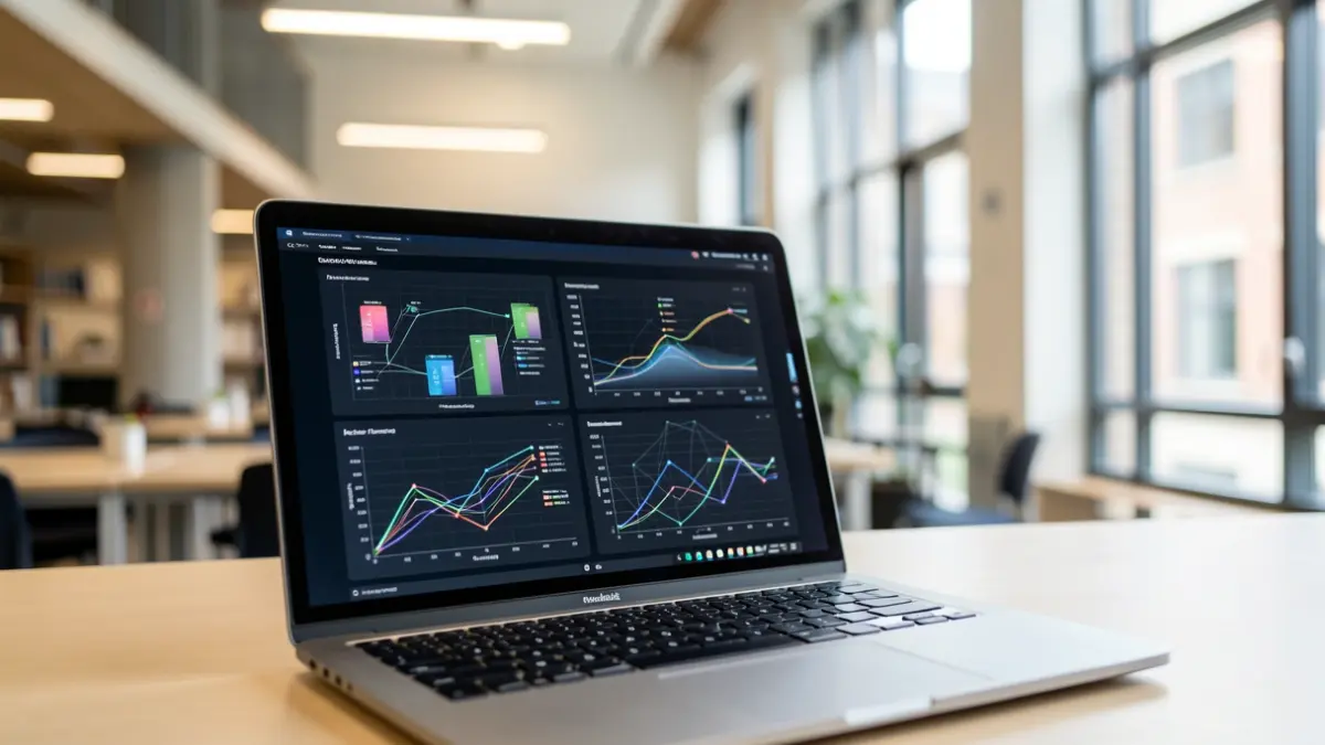 Generic image of abstract data visualisations on a laptop screen.