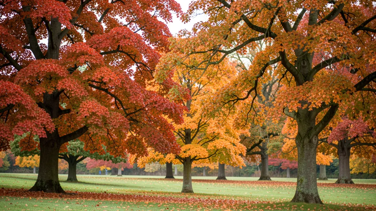 Autumn leaves in a park in Three Rivers District.