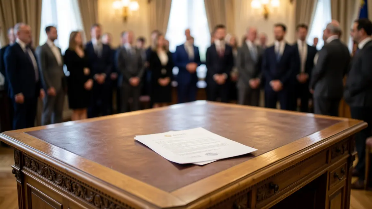 Generic image of an official report document placed on a formal desk in a government office setting.