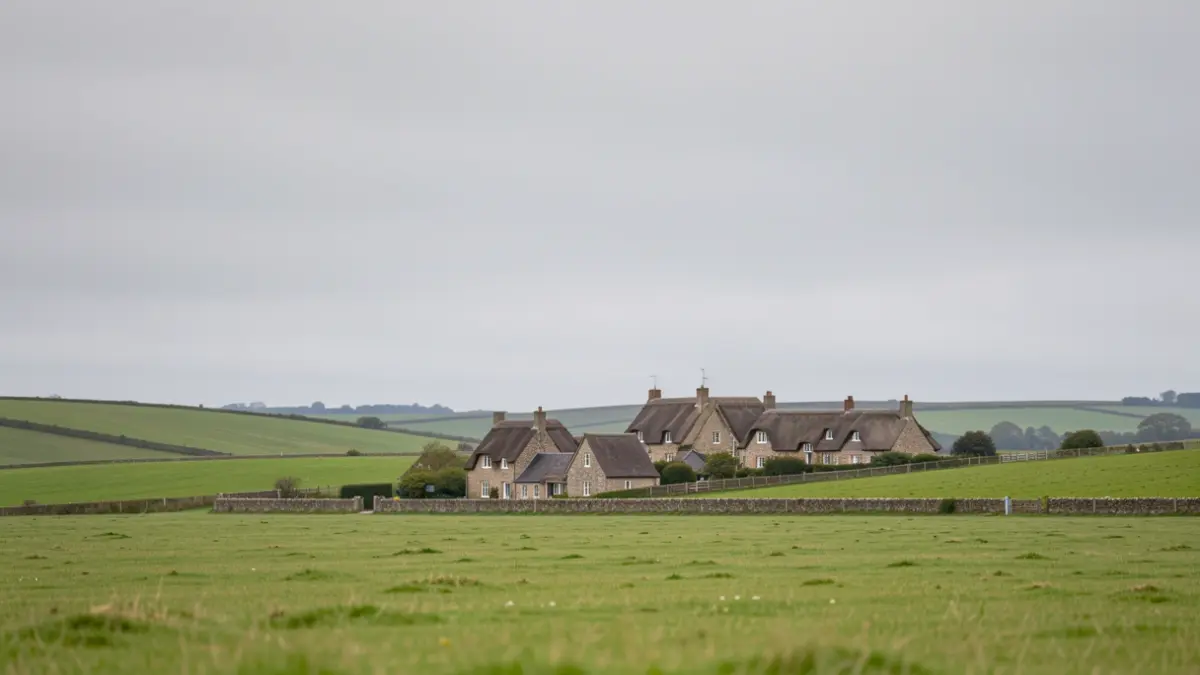 Generic image of East of England countryside with village houses under a grey sky.