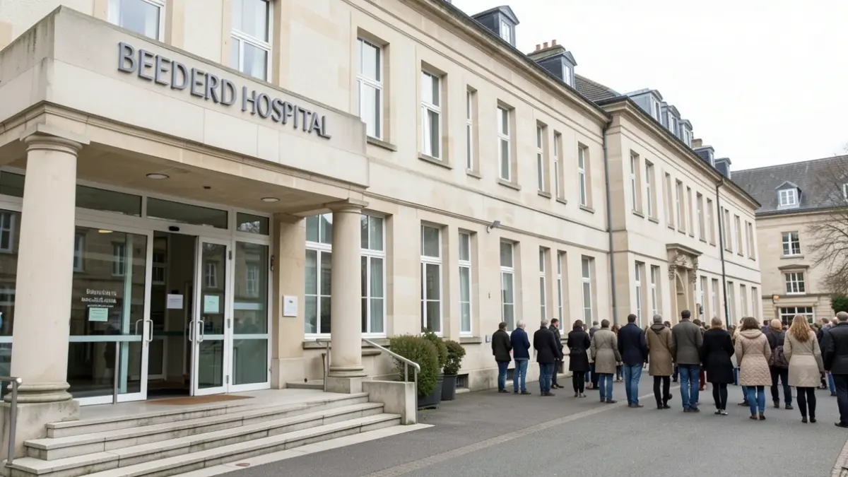 Exterior of Bedford Hospital maternity ward entrance.