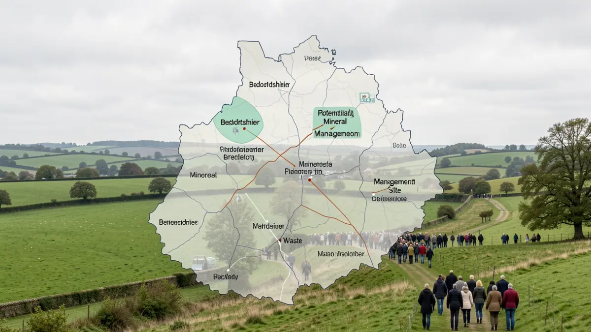 Generic image of a map of Bedfordshire with overlays indicating future development areas.