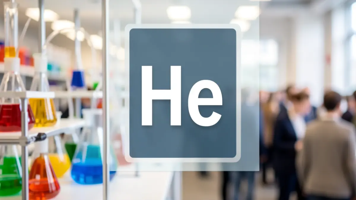 Generic image of a close-up of a periodic table element symbol against a blurred background of colourful scientific equipment.