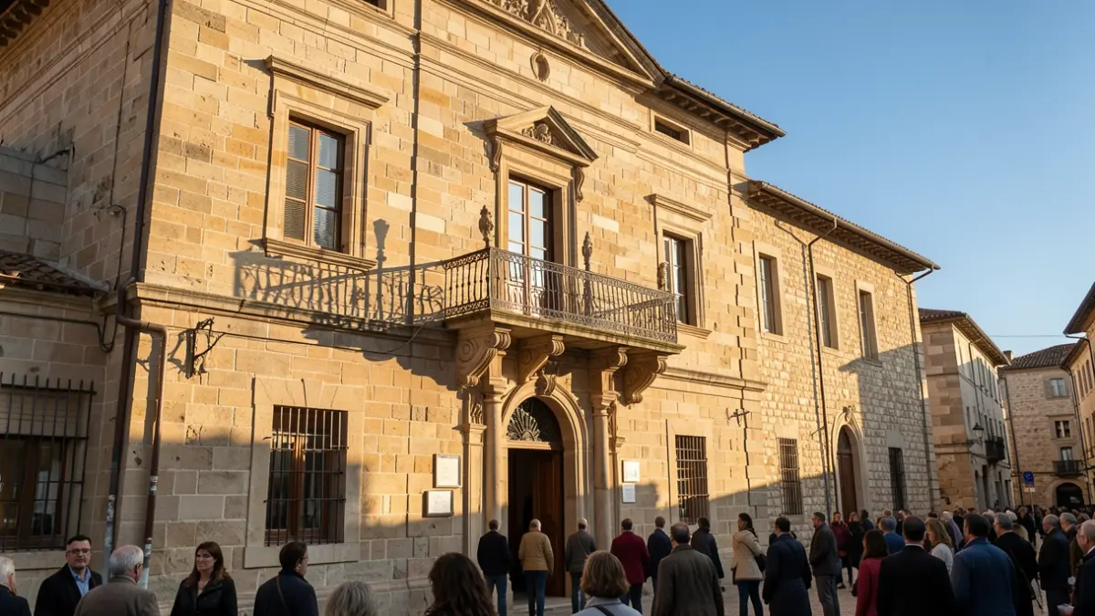 Generic image of a town hall facade with a balcony.
