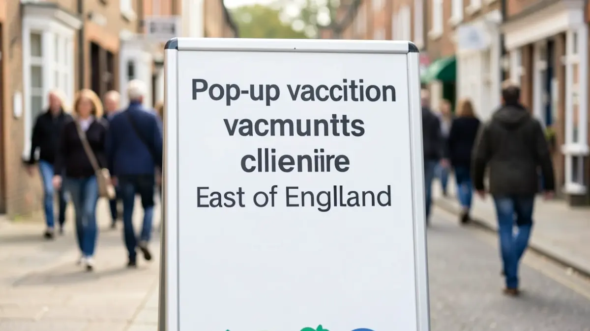 Generic image of a pop-up vaccination clinic sign at a community centre.