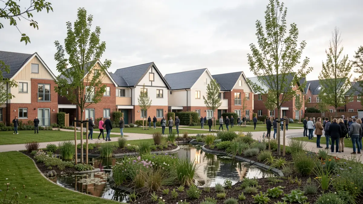 Modern council housing development in Cambridge, UK.