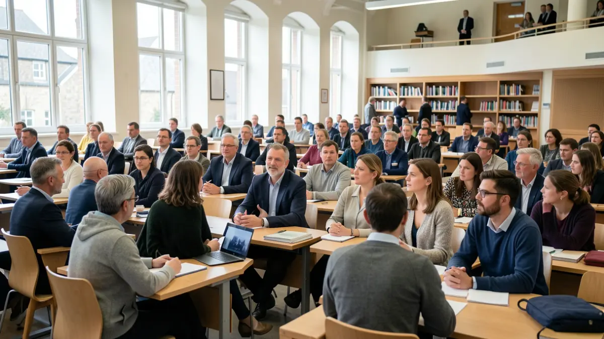 Generic image of a diverse group of people attending an event in a university lecture hall.