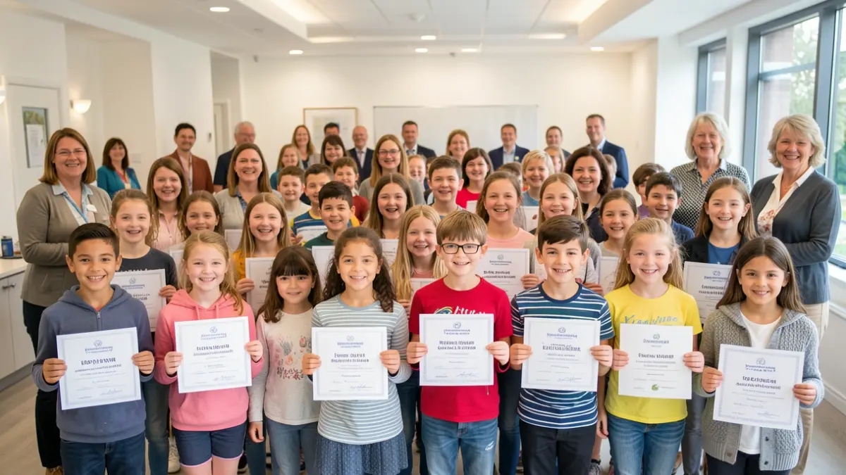 Generic image of a celebratory gathering of children and young people receiving awards.