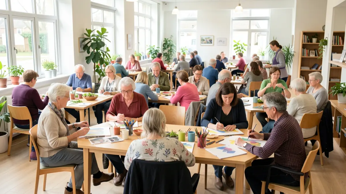 Generic image of a diverse group of adults participating in community activities in a bright, modern setting.