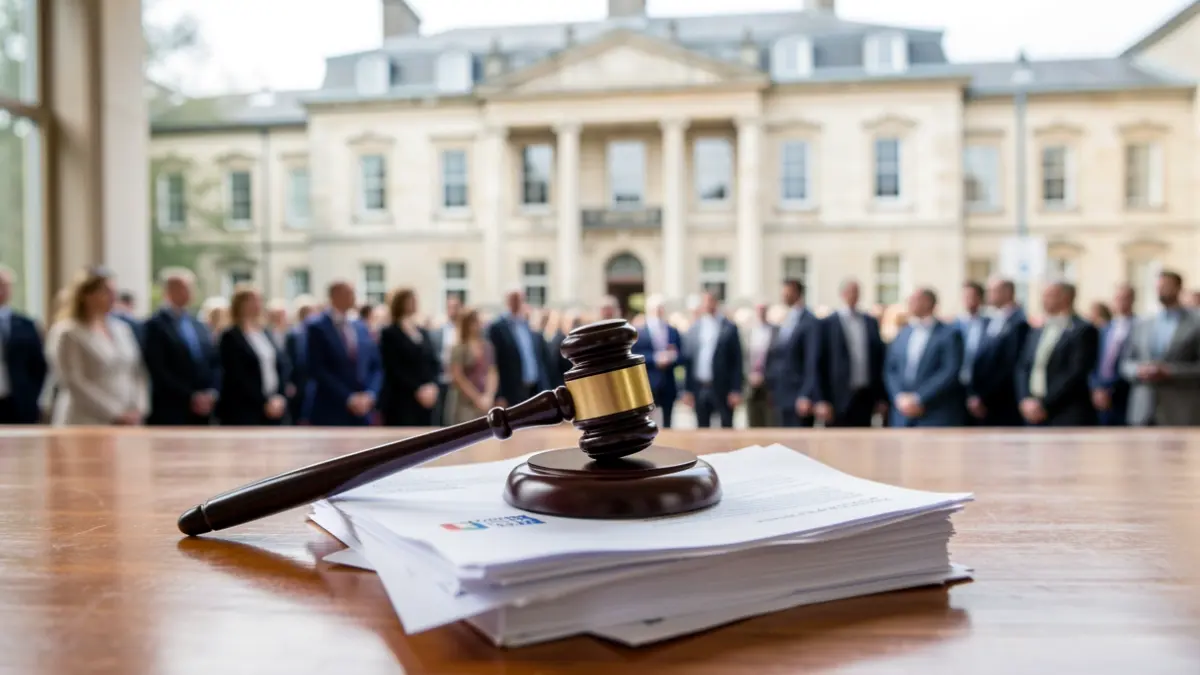 Generic image of a gavel on official documents.