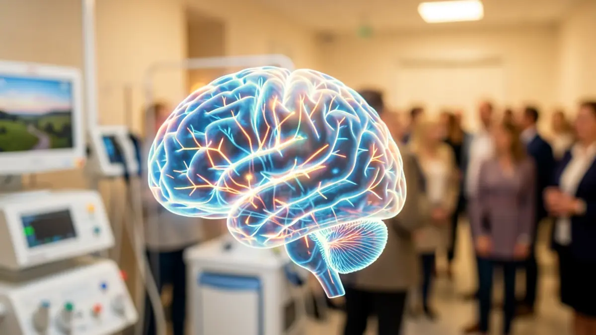 Close-up of a brain scan with glowing neural pathways, representing advancements in mental health research.