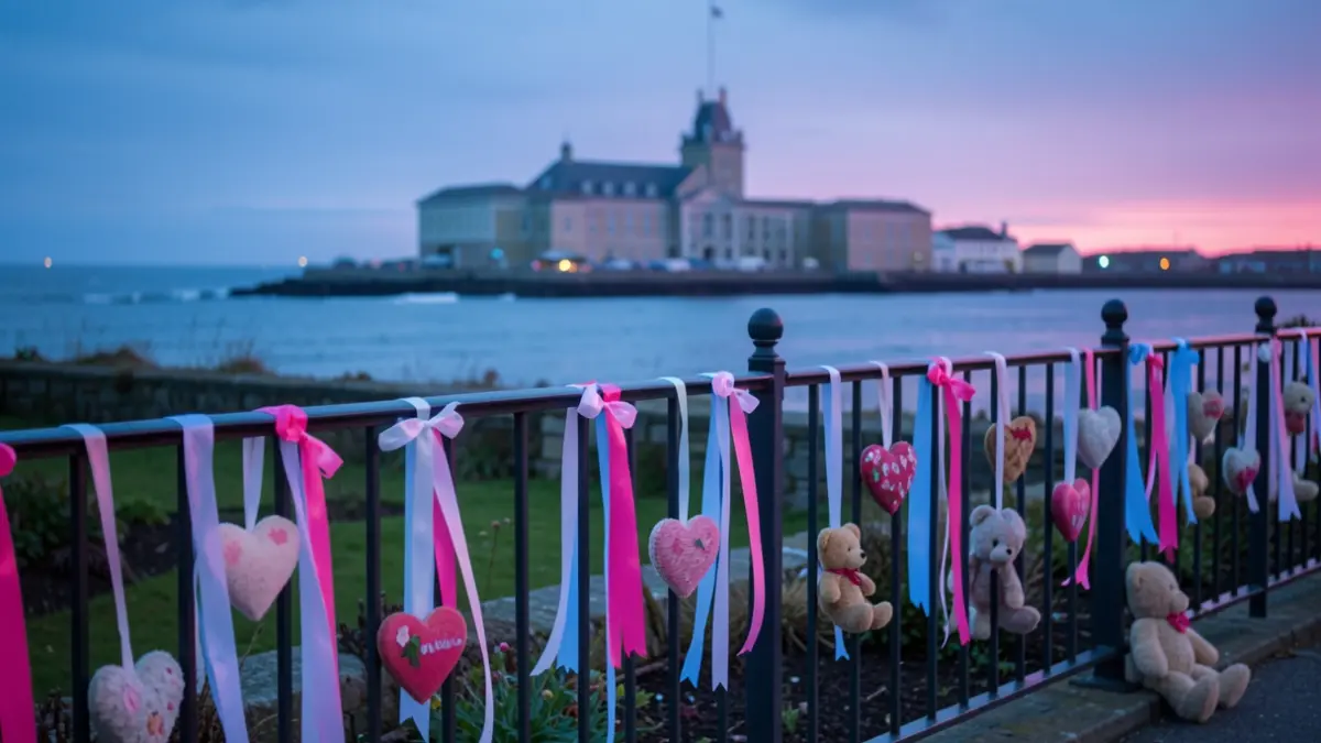 Ribbon display at Clacton's Memorial Garden for Baby Loss Awareness Week.