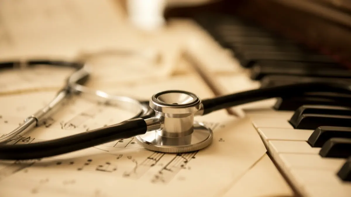 Generic image of a stethoscope on sheet music.