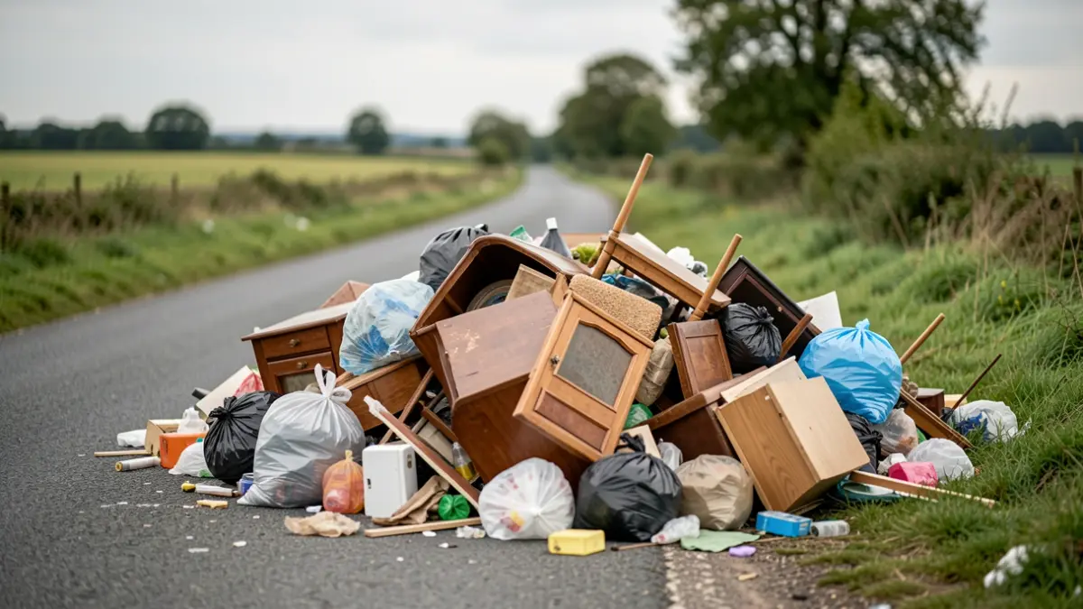 Generic image of illegally dumped waste on a rural roadside.