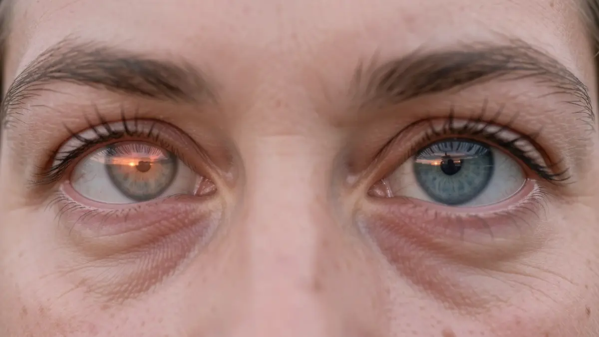 Symbolic image representing restored sight, with a close-up of eyes and a blurred East of England landscape.