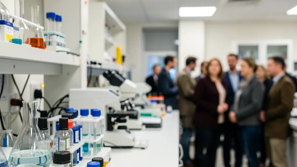 Generic image of a medical research laboratory setting with blurred scientific equipment and vials in the background.