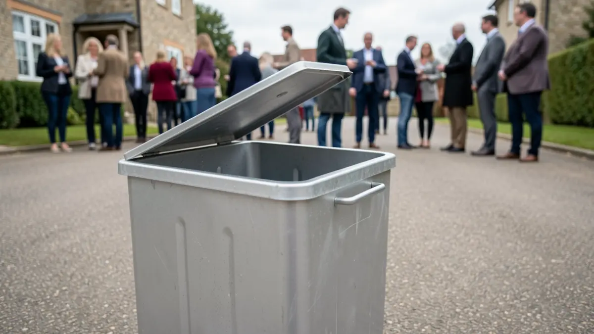 A silver food waste caddy on a driveway.
