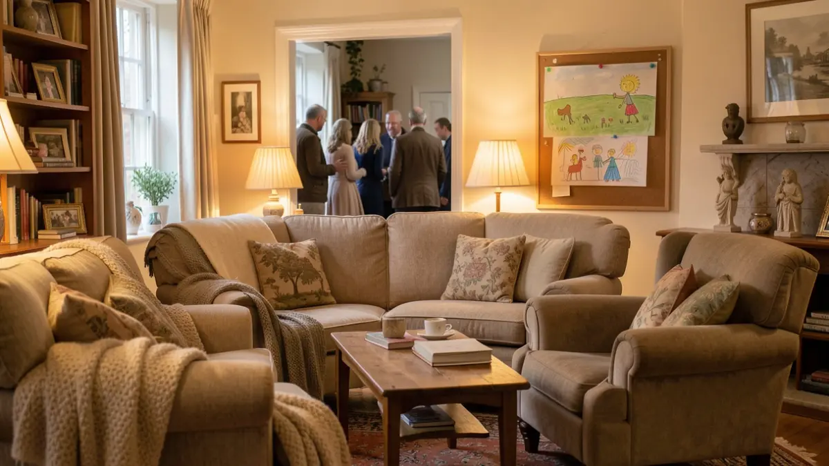 Generic image of a cosy living room interior with armchairs and a noticeboard, evoking a sense of safety and care.