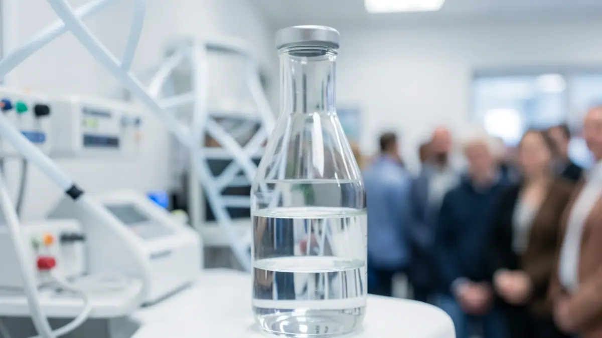 Generic image of a laboratory vial with a blurred medical background.