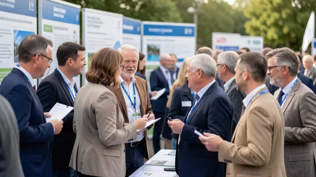 Generic image of a community roadshow event with people interacting and receiving information.