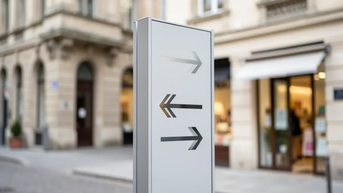 Generic image of a modern wayfinding sign in a town centre.