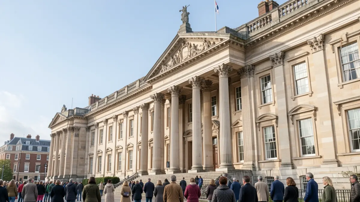 Generic image of a public institution building facade with columns under a clear sky.