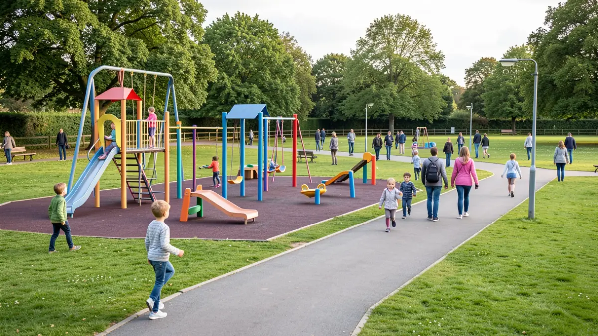 Generic image of a modern children's play area with accessible pathways in a park.