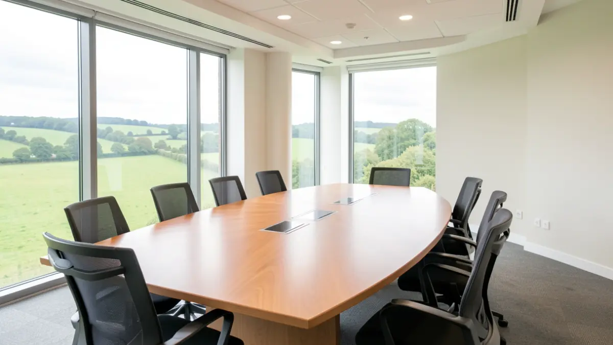 Generic image of a modern conference room with a long table and chairs, bathed in natural light.