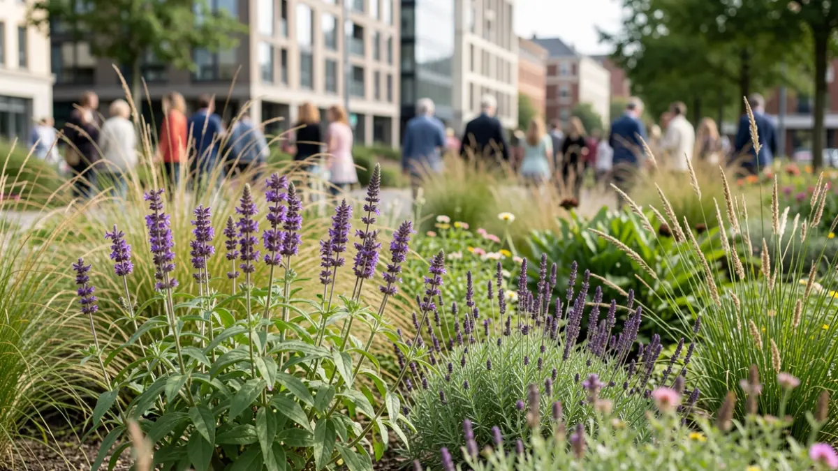 Generic image of various hardy perennial plants in an urban green space.