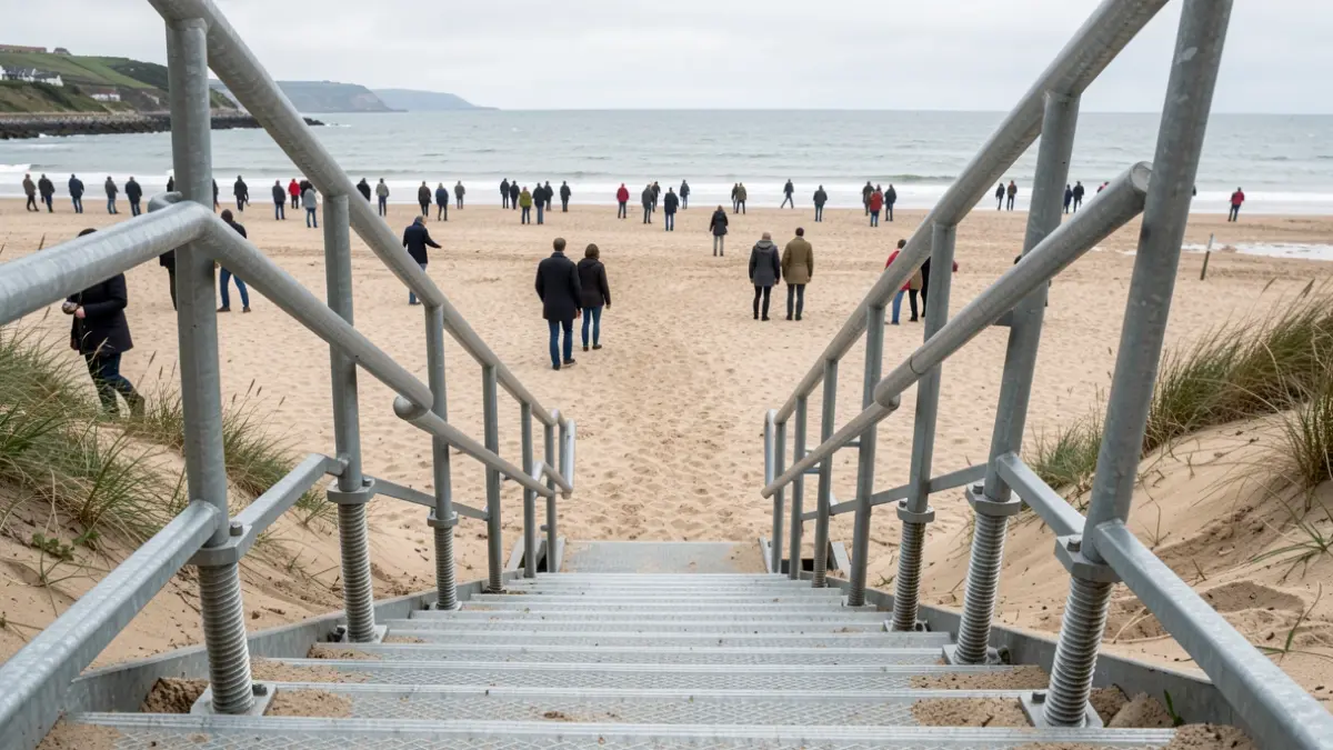 New galvanised steel steps at Frinton seafront.