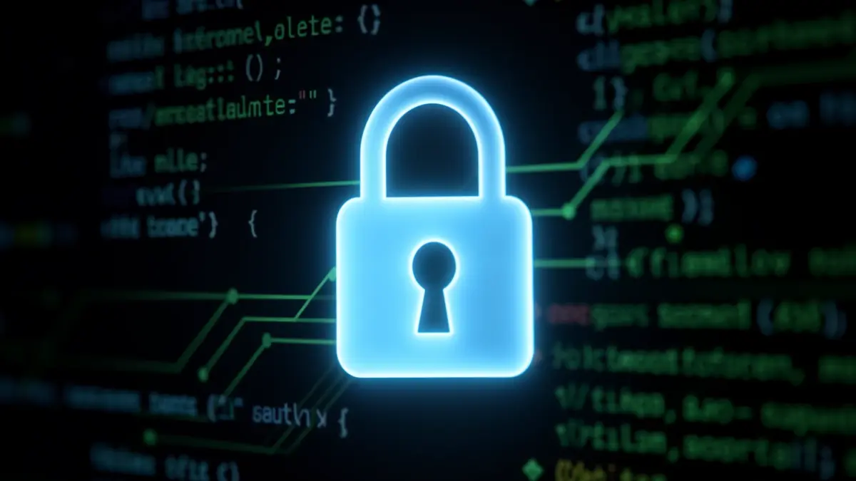 Generic image of a glowing digital padlock icon on a dark background with abstract code.