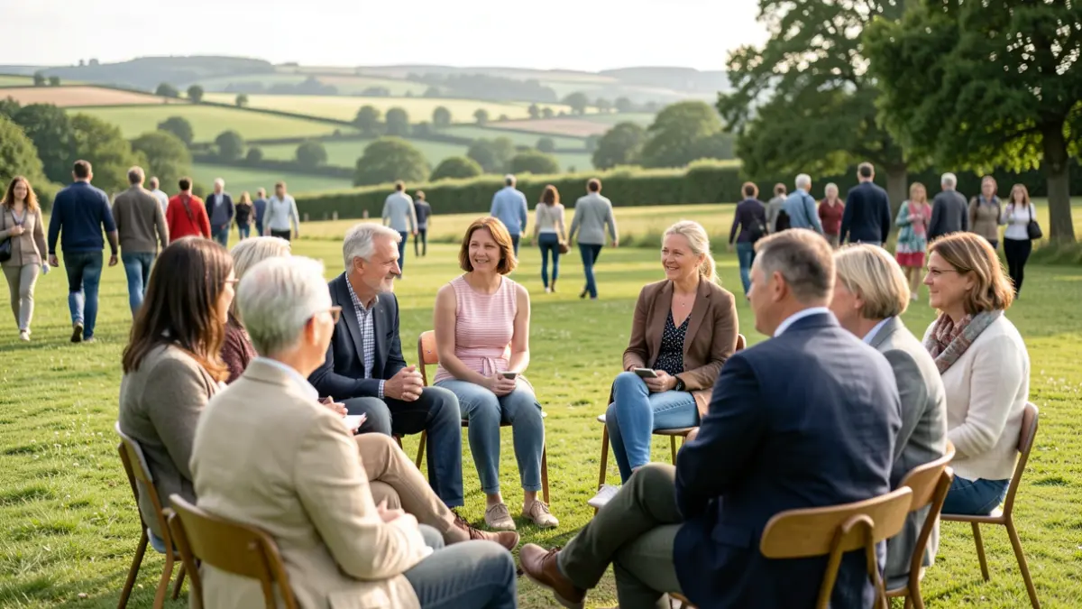 Generic image of a group of adults participating in a supportive community activity in a park setting.