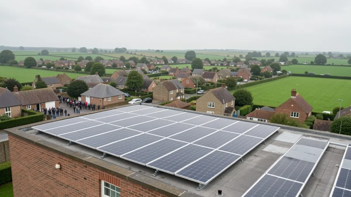 Solar panels installed on the roof of Silver End Village Hall.