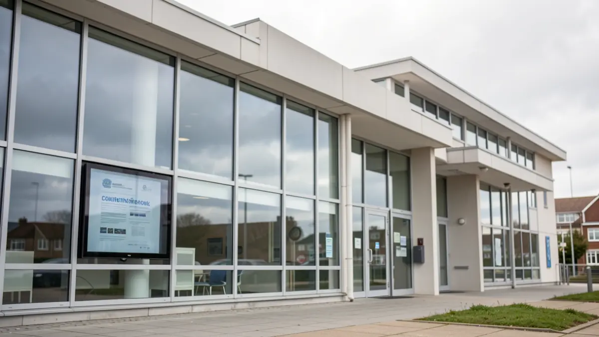 Generic image of a modern council building with a digital display showing a consultation notice.