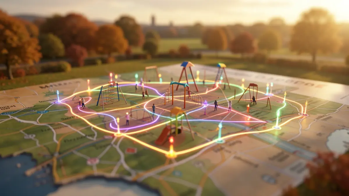 Generic image of a digital map with glowing points and pathways, representing a virtual playground.