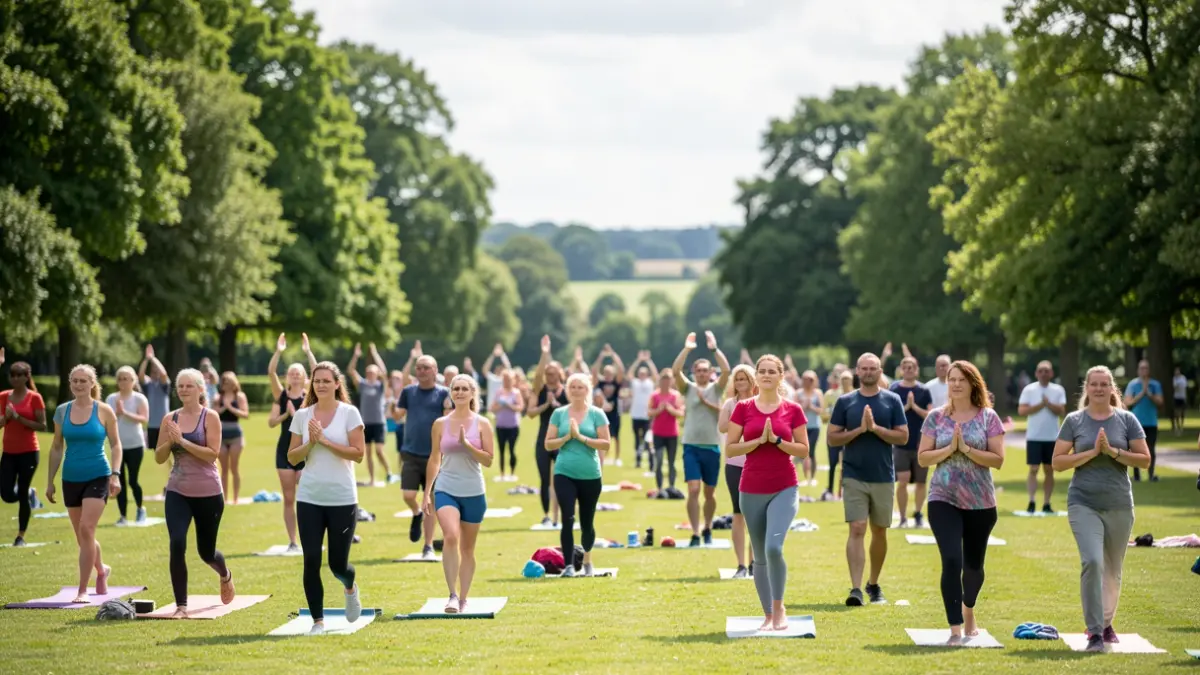 Generic image of people participating in outdoor fitness activities in a park setting.