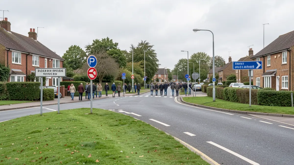 Generic image of a clean road junction with green verges and clear signage.
