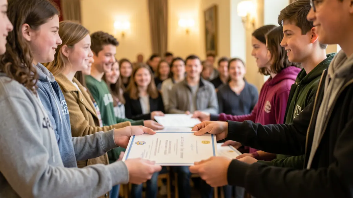 Young volunteers being honoured for their service at a community event.