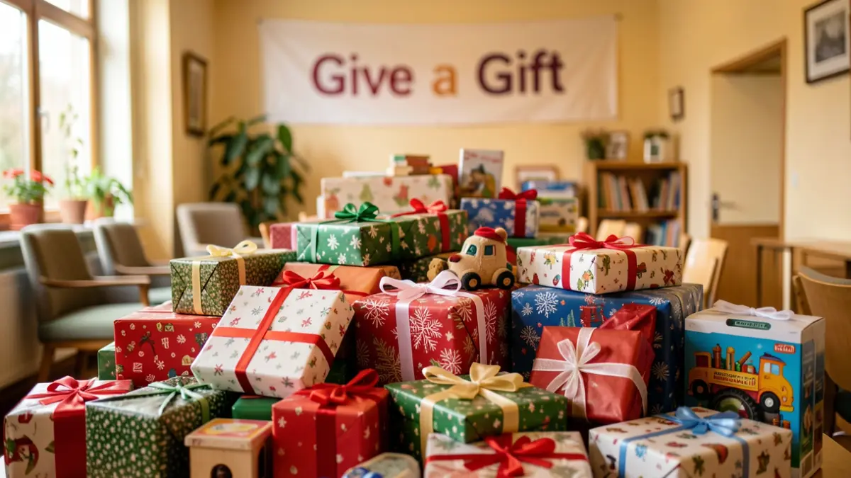 A pile of Christmas gifts and toys for the Give a Gift campaign.