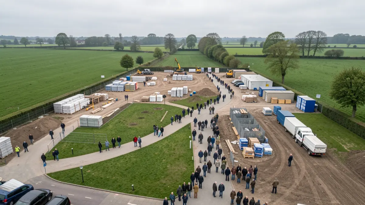 Generic image of a construction site next to a public green space.