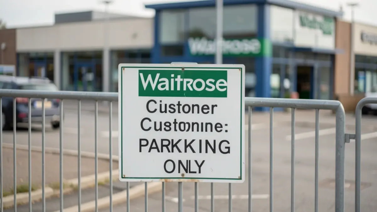 Generic image of a temporary car park barrier with a sign indicating customer parking only during repairs.