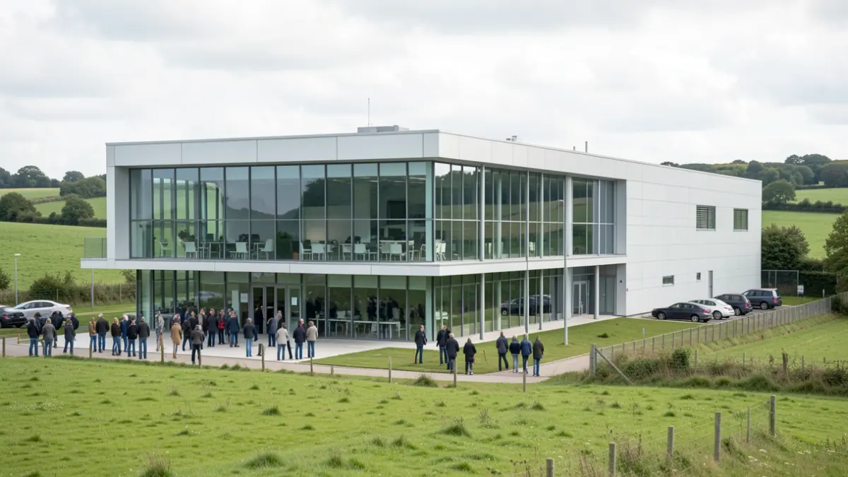 Generic image of the exterior of a modern business centre with large windows.